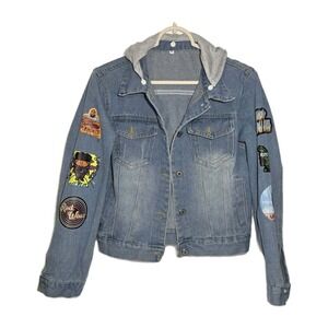 Youth XL Rod Wave Denim Jacket Hooded Patch Graphic Hip Hop Streetwear